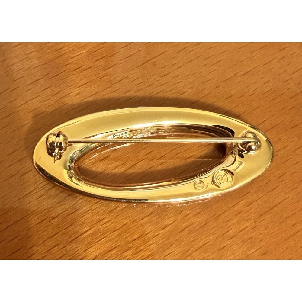SWAROVSKI Signed Brooch Oval Shape Clear Round Crystals Yellow Gold Plated - Picture 3 of 5